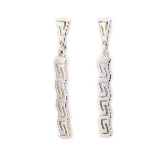 Greek Key Dangle Earrings Silver 925 - Image 1