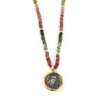 Athena Goddess Necklace - 14 K Gold and Sterling Silver with Tourmalines - Image 2