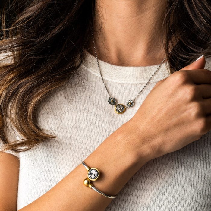 Goddess Athena Coin Hinge Bracelet – 14K Gold and Sterling Silver - Image 2