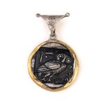 Greek Goddess Athena Pendant with Ruby - 14K Gold and Sterling Silver - Image 2