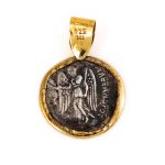 14K Gold Pendant with Goddess Athena and Ruby - Image 3