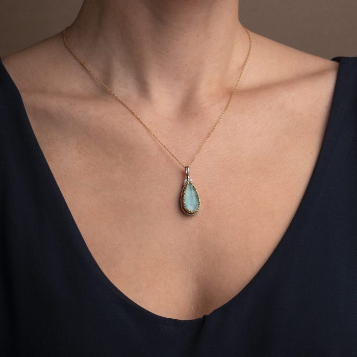 Dione teardrop pendant in sterling silver with Amazonite - Image 2