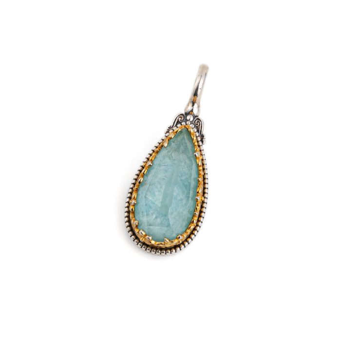 Dione teardrop pendant in sterling silver with Amazonite - Image 1