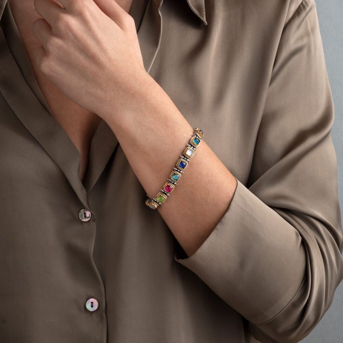 Gerochristo - Iris bracelet in Sterling silver and Gold plated with gemstones - Image 2