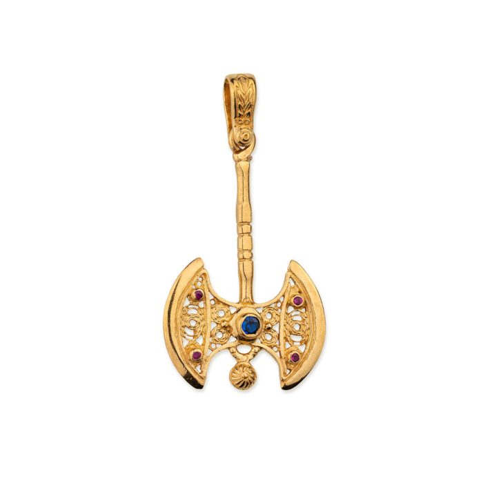 Multicolor Zircon Axe Pendant in 925 Silver & Gold Plating - Image 1