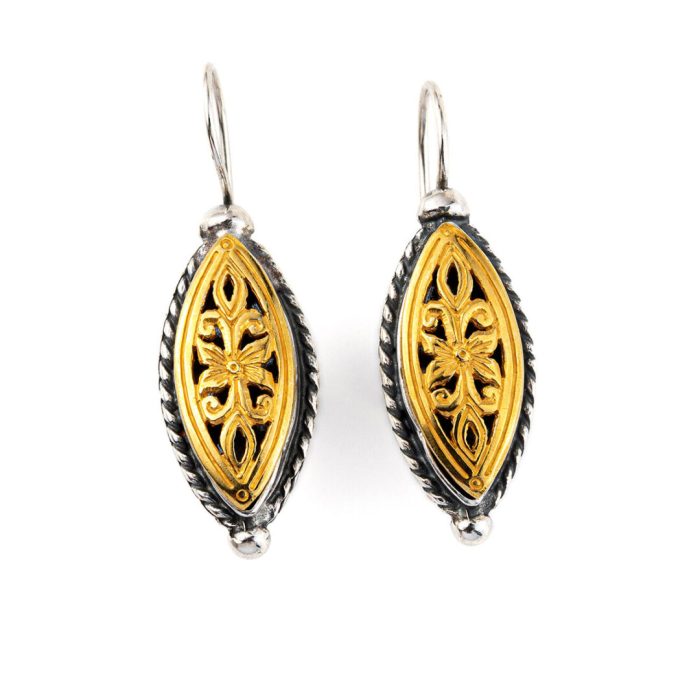 Vintage Engraved dangle earrings - silver and gold plated - Image 1