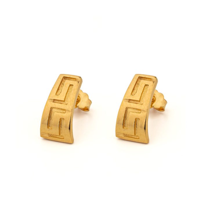 Meander Stud Earrings – 925 Sterling Silver Gold Plated - Image 1
