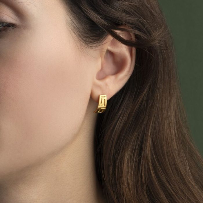 Meander Stud Earrings – 925 Sterling Silver Gold Plated - Image 2
