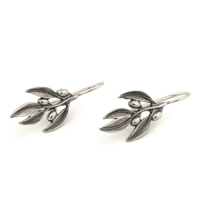 Greek Olive Dangle Earrings – Oxidized Silver 925 - Image 1