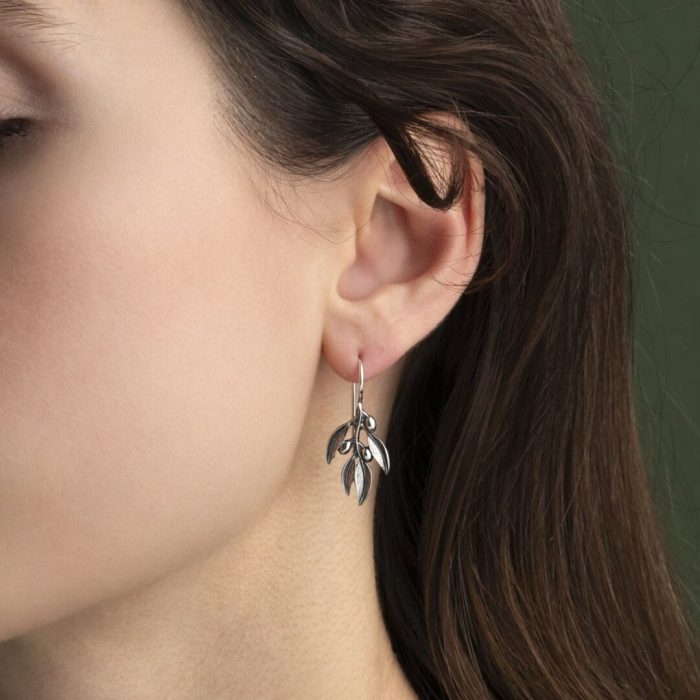 Greek Olive Dangle Earrings – Oxidized Silver 925 - Image 2