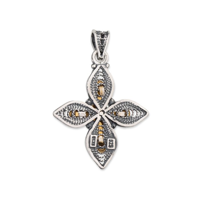 Oxidized & Gold Plated Cross Pendant – 925 Silver with Multicolor Zircons - Image 3