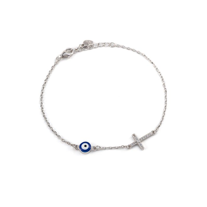 Evil Eye Cross Bracelet 925 Sterling Silver - Image 1