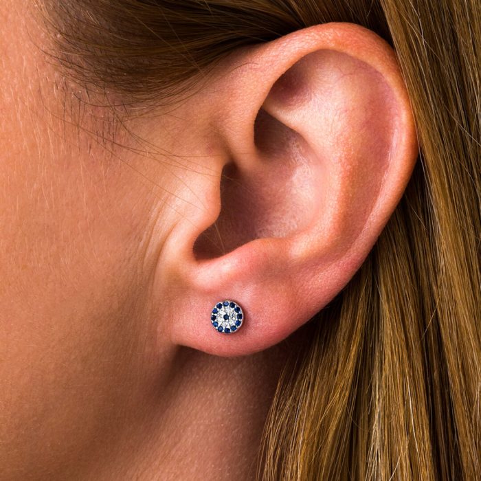 Eye Stud Earrings with Blue Zircon – 925 Sterling Silver - Image 2
