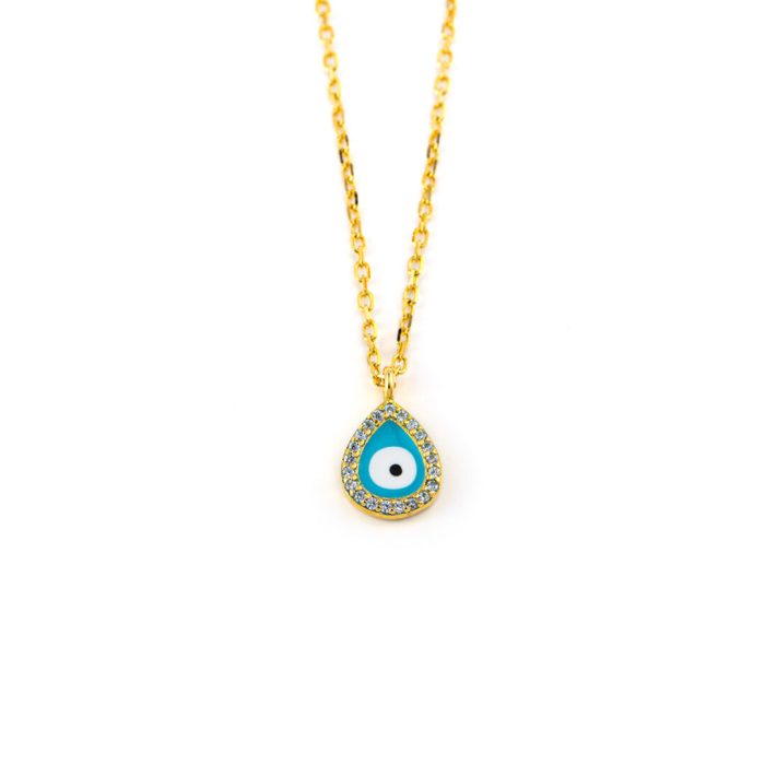 Sterling Silver Gold Plated Eye Necklace with Zircon - Image 1
