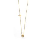 9K Yellow Gold - Eye Necklace with cross and zircon - Image 3