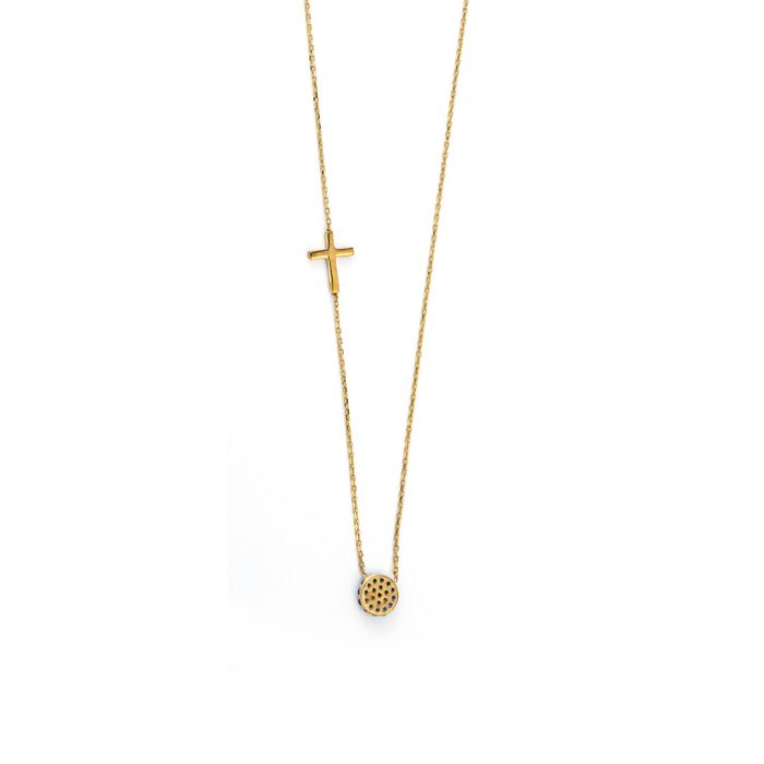 9K Yellow Gold - Eye Necklace with cross and zircon - Image 3