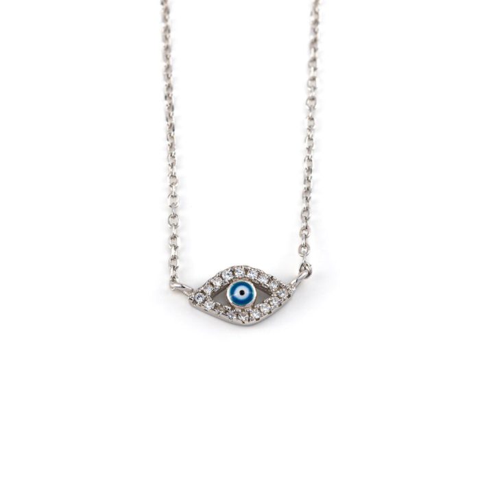 Sterling Silver Blue Evil Eye Necklace with Zircon - Image 1