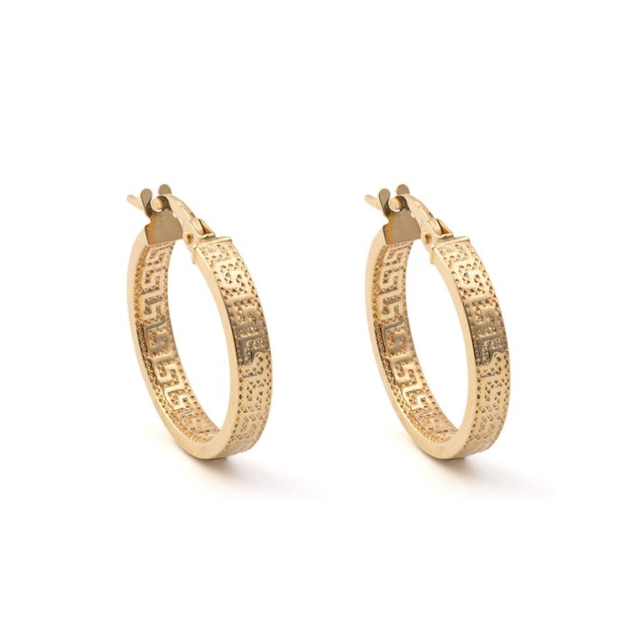 Greek Key Meandros Hoop Earrings - 14K Gold - Image 1