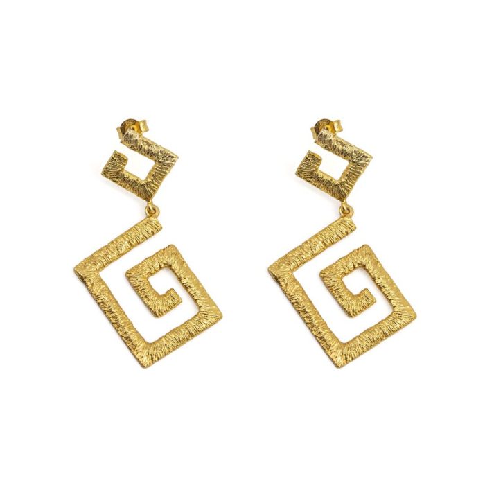 Greek Key Lace Dangle Earrings - Image 1