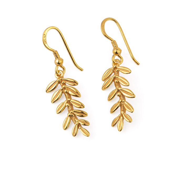 Olive Leaf Long Drop Earrings - Sterling Silver and Gold Plated