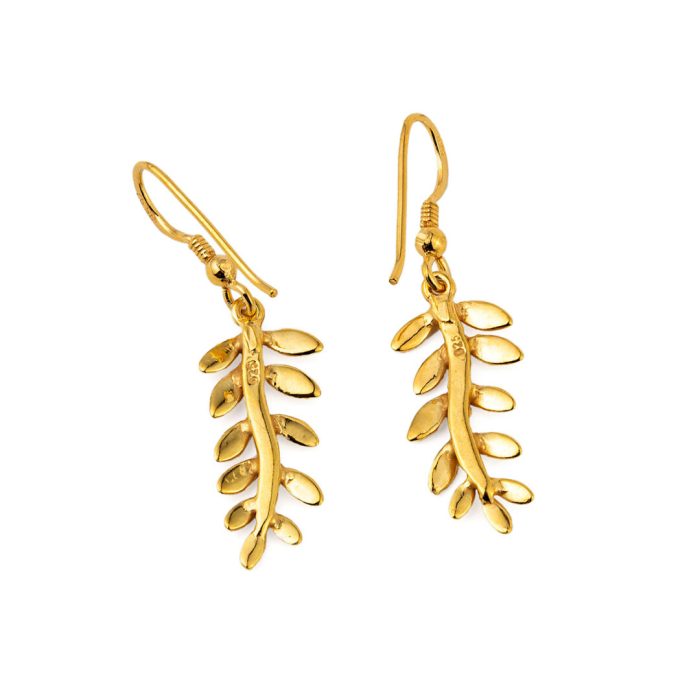 Olive Leaf Long Drop Earrings - Sterling Silver and Gold Plated - Image 2
