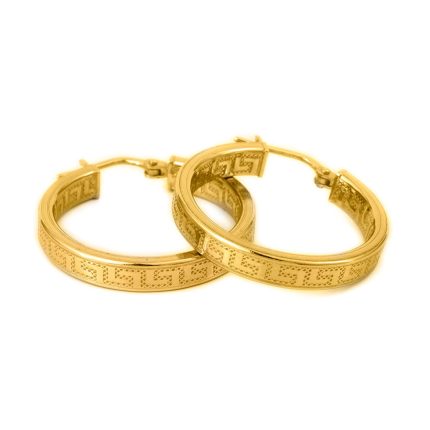 Greek Key Hoop Earrings - Sterling Silver Gold Plated