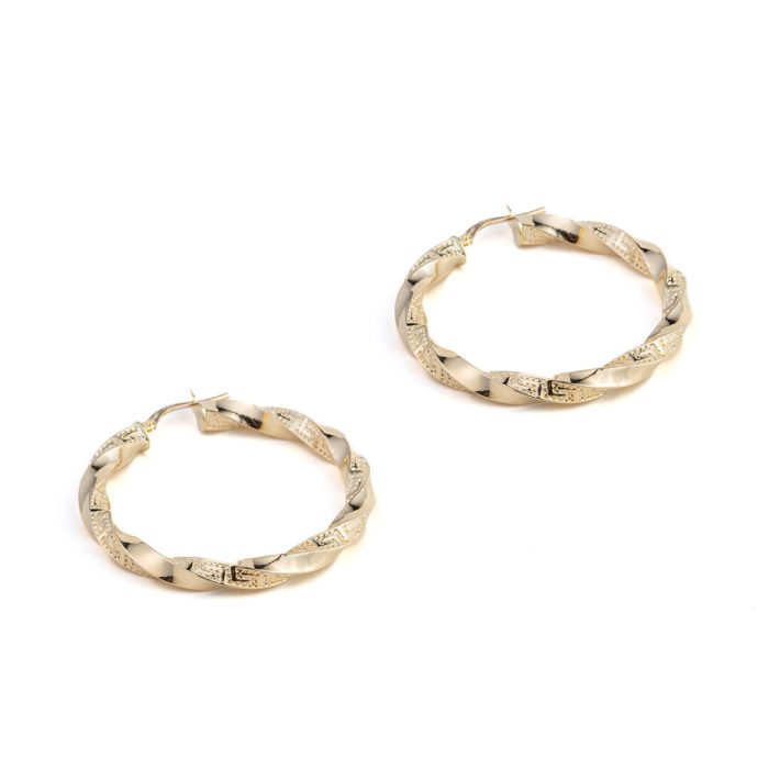 Greek Key Hoop Earrings in 14K Gold - Image 3
