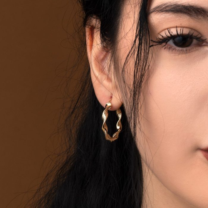 Greek Key Hoop Earrings in 14K Gold - Image 2