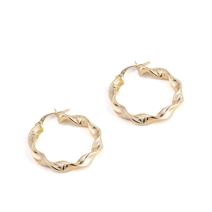 Greek Key Hoop Earrings - 14K Gold - Image 3
