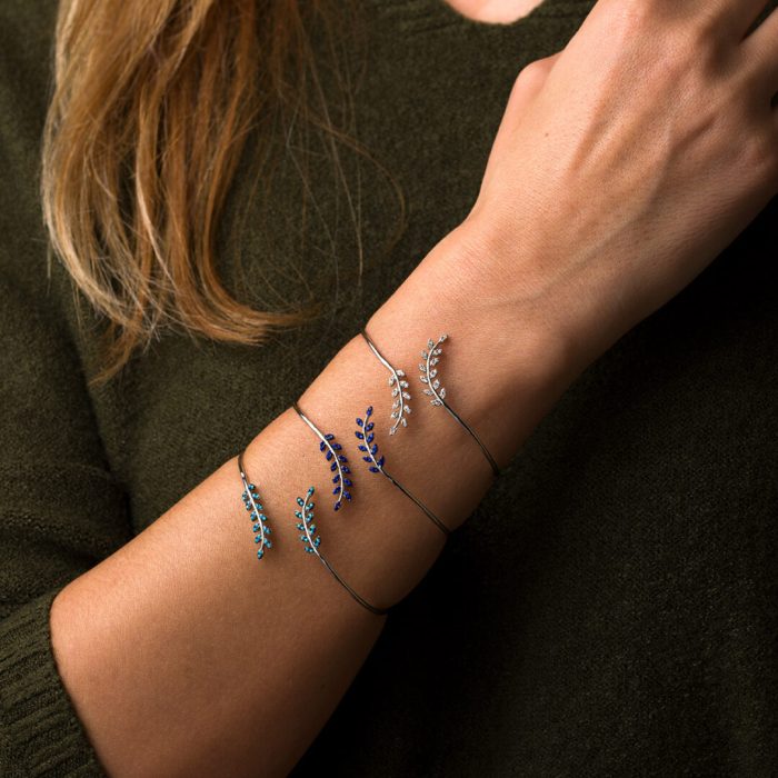 Olive Bangle Bracelet with Lapis – 925 Sterling Silver - Image 2