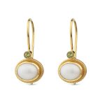 Dangle Pearl Earrings in 925 Silver & Gold Plating with Peridot