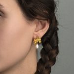 Flower Pearl Stud Earrings in Gold-Plated & 925 Sterling Silver with Peridot - Image 2