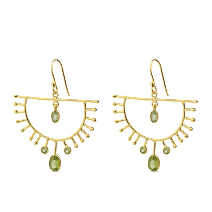 Semi-Circle Dangle Earrings in Gold-Plated & 925 Sterling Silver with Peridot - Image 1