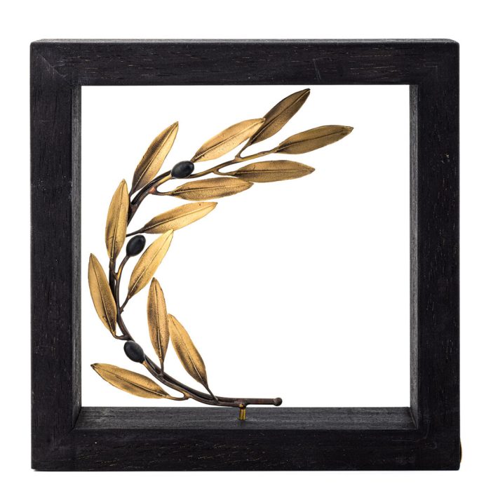 Bronze olive branch - Wood art frame 20X20cm - Image 1