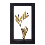 Διακοσμητικό Ξύλινο Κάδρο Με Χέρι Και Κλαδί Ελιάς από Ορείχαλκο