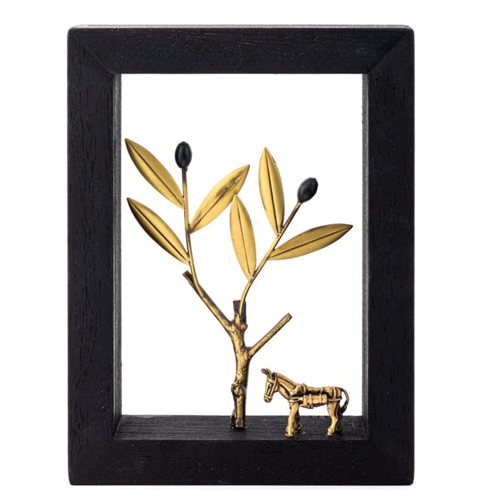 Bronze Sculpture The donkey and the olive tree – Wood Frame - Image 2