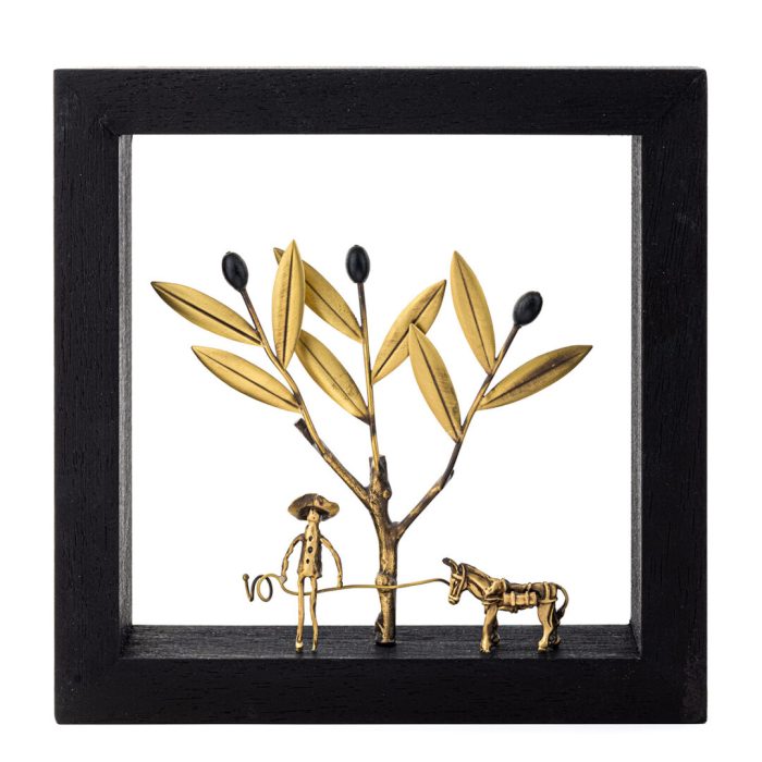 The peasant And The Donkey – Wood Art Frame 20X20cm - Image 1