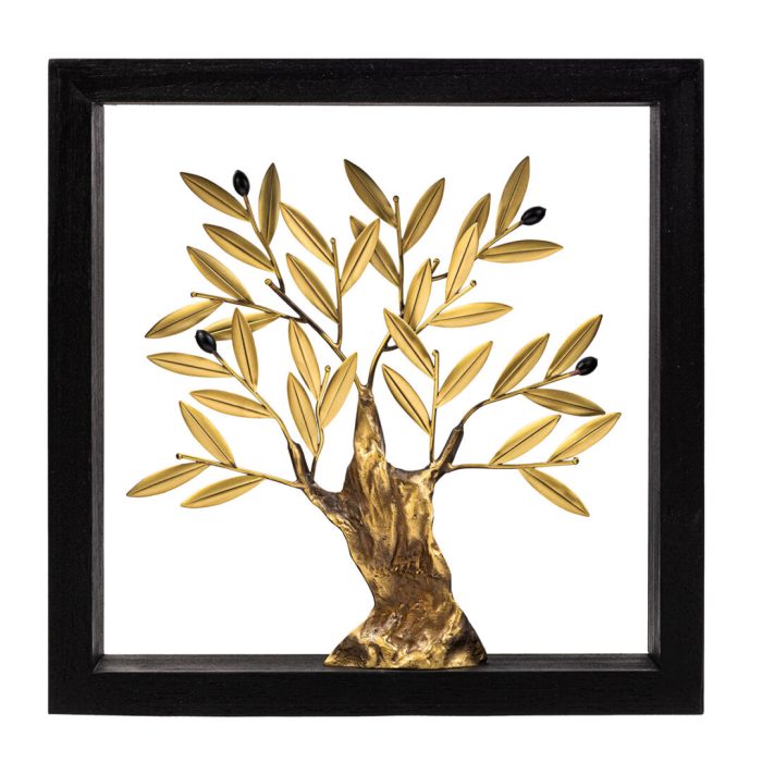 Bronze olive tree – Wood Handmade Framed 30x30cm - Image 1