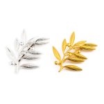 Olive Leaves Brooch - 925 Sterling Silver and Gold Plated - Image 3