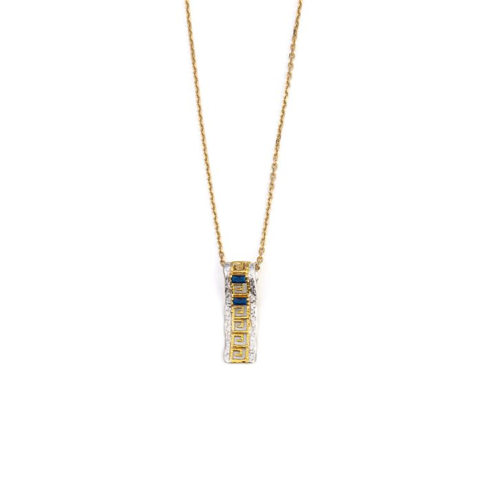 Greca Lace Pendant with Blue Stone