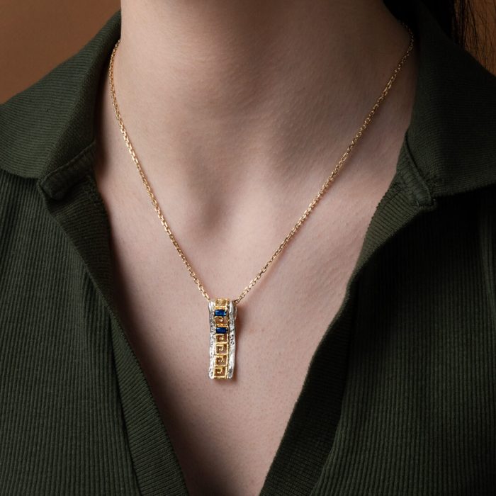 Greca Lace Pendant with Blue Stone - Image 2