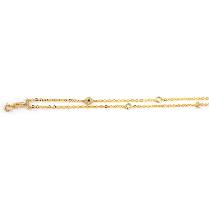 Double Chain Eye Bracelet with Cross - 9K Gold - Image 3