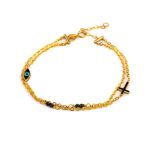 Black Eye Chain Bracelet with Cross - 9K Gold and Zircon