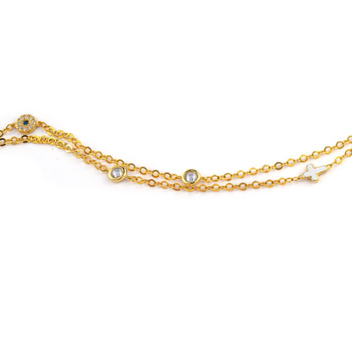 Double Chain Eye Bracelet with Cross - 9K Gold - Image 4