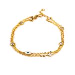 Eye Double Chain Bracelet with Cross & Zircon - 9K Gold