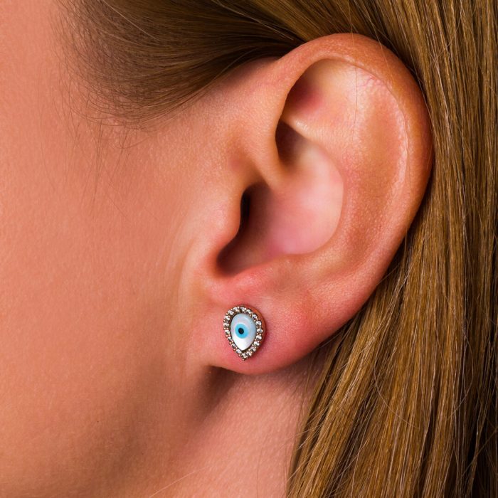 Evil Eye Drop Stud Earrings – 9K Gold - Image 2