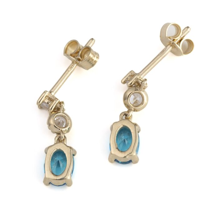 Blue Stone Dangle Earrings - 9K Gold - Image 2