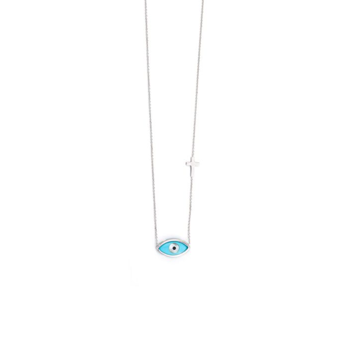 9K White Gold Necklace Evil eye with Cross - Image 3