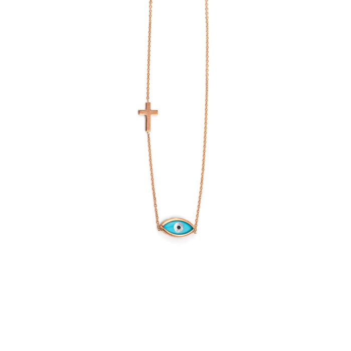 9K Rose Gold - Eye Necklace with Cross - Image 1