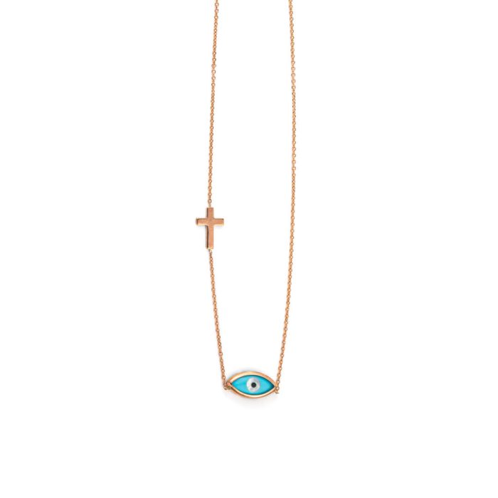 9K Rose Gold - Eye Necklace with Cross - Image 2